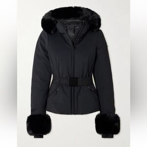 Giselle Belted Faux Shearling Trimmed Ski Jacket HIDA Black Waterproof NWT US 8